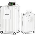 [SupTrip] スーツケース 機内持ち込み 多機能 キャリーケース 大型 超軽量 キャリーバッグ 耐衝撃 USBポート付き カップホルダー付き 充電機能 荷物フック 隠しフック機能 静音 ダブルキャスター 360度回転 修学 泊まる 旅行 出張 (ホワイト, S (40L/1-3泊/機内持込）)