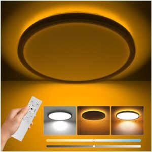 Coizabera LEDシーリングライト 6畳 3600lm 間接光付き 常夜灯 おしゃれな天井照明 φ30cm 調光・調色機能 極薄デザイン 日光モード搭載 雰囲気を演出するナイトライト 電気蛍光灯 リモコン操作対応 6～8畳用 寝室/リビング/キッチンに適用 （黒枠）