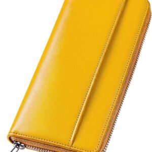 財布 メンズ 栃木レザー 長財布 本革 大容量 ファスナー式 一流の財布職人が作る レディース財布 ウォレット 牛革 小銭入れ サイフ コンパクト シンプル 無地 男性 紳士用 おしゃれ 男女兼用 父の日 母の日 人気ブランド プレゼント(イエロー)