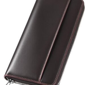 財布 メンズ 栃木レザー 長財布 本革 大容量 ファスナー式 一流の財布職人が作る レディース財布 ウォレット 牛革 小銭入れ サイフ コンパクト シンプル 無地 男性 紳士用 おしゃれ 男女兼用 父の日 母の日 人気ブランド プレゼント (コーヒー)