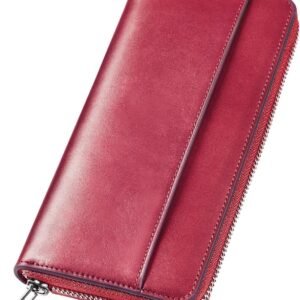 財布 メンズ 栃木レザー 長財布 本革 大容量 ファスナー式 一流の財布職人が作る レディース財布 ウォレット 牛革 小銭入れ サイフ コンパクト シンプル 無地 男性 紳士用 おしゃれ 男女兼用 父の日 母の日 人気ブランド プレゼント (ダークレッド)