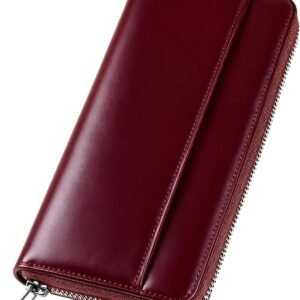 財布 メンズ 栃木レザー 長財布 本革 大容量 ファスナー式 一流の財布職人が作る レディース財布 ウォレット 牛革 小銭入れ サイフ コンパクト シンプル 無地 男性 紳士用 おしゃれ 男女兼用 父の日 母の日 人気ブランド プレゼント (ワインレッド)