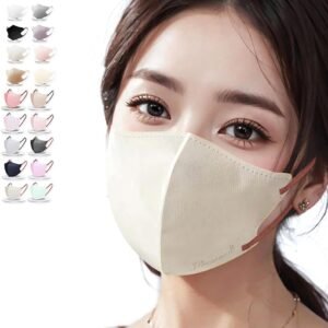 [jphanamori] マスク 立体 不織布 バイカラー おしゃれ ライトラテ 3D4層53枚A（丸顔）