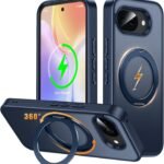 Google Pixel 10a 用 ケース Magsafe対応 ワイヤレス充電 360°回転スタンド 縦横両対応 Gunwon スマホケース グーグル ピクセル 10a 米軍規格 耐衝撃 半透明 マット感 マグセーフ 防指紋 リング マグネット搭載 ぐーくるぴくせる10a カバー「ブルー」