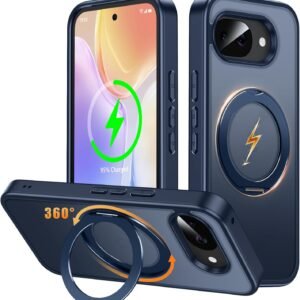 Google Pixel 10a 用 ケース Magsafe対応 ワイヤレス充電 360°回転スタンド 縦横両対応 Gunwon スマホケース グーグル ピクセル 10a 米軍規格 耐衝撃 半透明 マット感 マグセーフ 防指紋 リング マグネット搭載 ぐーくるぴくせる10a カバー「ブルー」