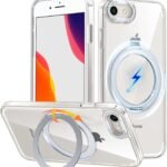 iPhone8 / iPhone SE2 / iPhone SE3 用 ケース Magsafe対応 ワイヤレス充電 360°回転スタンド 縦横両対応 Gunwon スマホケース 米軍規格 耐衝撃 半透明 マット感 マグセーフ 防指紋 リング マグネット搭載 アイフォン8/se2 /se3 用 カバー 「クリア」