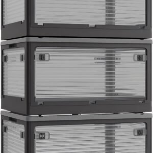 X XUNTAO【収納ボックス 折りたたみ】蓋付き 積み重ね 全方向から取り出せる 3個セット 収納ケース 衣類 布団 小物 収納 折り畳み コンテナ ボックス 大型 プラスチック キャスター付き おしゃれ 組立簡単 多機能 防塵 防カビ 防湿 無臭 半透明 厚み 強い耐荷重 大容量 家庭用 車用 複数のサイズ 各種カラー（L3個セット,51.5cm*36cm*30cm,55.6L）