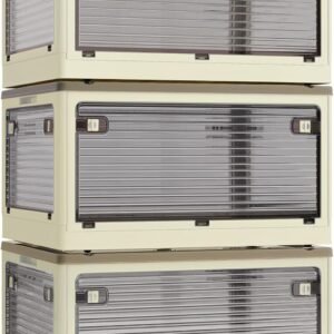 X XUNTAO【収納ボックス 折りたたみ】蓋付き 積み重ね 全方向から取り出せる 3個セット 収納ケース 衣類 布団 小物 収納 折り畳み コンテナ ボックス 大型 プラスチック キャスター付き おしゃれ 組立簡単 多機能 防塵 防カビ 防湿 無臭 半透明 厚み 強い耐荷重 大容量 家庭用 車用 複数のサイズ 各種カラー（L3個セット,51.5cm*36cm*30cm,55.6L）