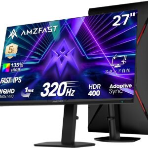 Amzfast 27インチ 320Hz ゲーミングモニター WQHD Fast IPS 1ms(MPRT) 135%sRGB HDR400 10bit 低ブルーライト VRR対応 PS5対応 Adaptive Sync 回転・昇降可能 HDMI2.1FRL×2 DP1.4×2 VESA 100*100 無輝点保証 5年保証 AMZG27F6Q Max