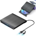 BRJR 外付けDVDドライブ 高速処理 8XDVD& 24XCD 光学ドライブ外付け 読取/書込可 バスパワー USB 2.0/3.0&Type-C両接続 外付けCDドライブ (ブラック)