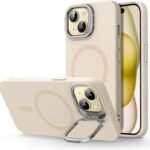 ESR iPhone 15 ケース スタンド付き MagSafe シリコンケース ミリタリーグレードの保護 カメラ隠れスタンド内蔵 iPhone 15用マグネットスマホケース イエロー Cloud Series