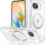 Google Pixel 10a 用 ケース Magsafe対応 ワイヤレス充電 360°回転スタンド 縦横両対応 Gunwon スマホケース グーグル ピクセル 10a 米軍規格 耐衝撃 透明 マグセーフ リング マグネット搭載 ぐーくるぴくせる10a カバー「クリア」
