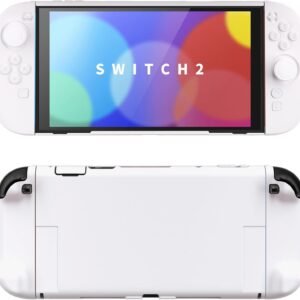 PlayVital Nintendo Switch 2（2025）対応ハードカバー 保護ケース 付けたままドックに対応 折りたたみ式スタンド＆親指グリップ付き–【白い】