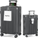 [SupTrip] スーツケース 機内持ち込み 多機能 キャリーケース 大型 超軽量 キャリーバッグ 耐衝撃 USBポート付き カップホルダー付き 充電機能 荷物フック 隠しフック機能 静音 ダブルキャスター 360度回転 修学 泊まる 旅行 出張 (グレー, S (40L/1-3泊/機内持込）)