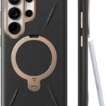 TORRAS Samsung Galaxy S26 Ultra 用 ケース【新感覚レザー・スキンタッチ】Ostand Q3 レザートーン MagSafe対応 リング スタンド 360°定点回転 縦横両対応 マグネット搭載 革 米軍規格 耐衝撃 指紋防止 こくよう・ブラック