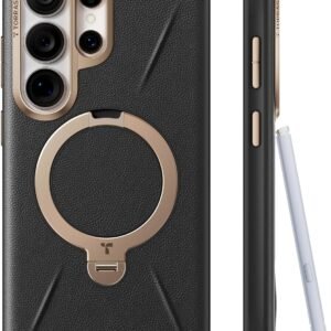 TORRAS Samsung Galaxy S26 Ultra 用 ケース【新感覚レザー・スキンタッチ】Ostand Q3 レザートーン MagSafe対応 リング スタンド 360°定点回転 縦横両対応 マグネット搭載 革 米軍規格 耐衝撃 指紋防止 こくよう・ブラック