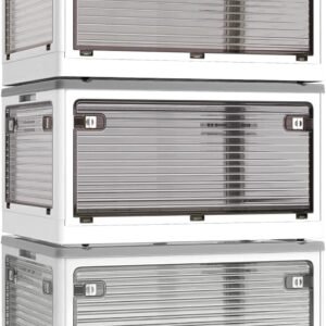 X XUNTAO【収納ボックス 折りたたみ】蓋付き 積み重ね 全方向から取り出せる 3個セット 収納ケース 衣類 布団 小物 収納 折り畳み コンテナ ボックス 大型 プラスチック キャスター付き おしゃれ 組立簡単 多機能 防塵 防カビ 防湿 無臭 半透明 厚み 強い耐荷重 大容量 家庭用 車用 複数のサイズ 各種カラー（XXL3個セット,67cm*47cm*37cm,116.5L）