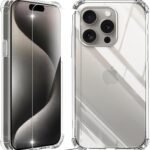 for iPhone 16 Pro用 ケース クリア ガラス保護付き 黄変防止 アイフォン16 プロ用 耐衝撃 アイフォン 16 pro 専用case 指紋防止 落下防止 いphone16 pro 用ケース 耐久性 ストラップホール付き 薄型 軽量 ソフト ワイヤレス充電対応 アイホン16pro（6.3インチ）カバー JCJC-TPU16PRO