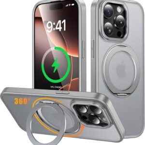 iPhone 13 Pro 用 ケース Magsafe対応 ワイヤレス充電 360°回転スタンド 縦横両対応 Gunwon スマホケース iphone13 Pro 用 米軍規格 耐衝撃 半透明 マット感 マグセーフ 防指紋 リング マグネット搭載 アイフォン13プロ 用 カバー「グレー」