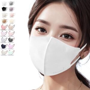 [jphanamori] マスク 立体 不織布 バイカラー おしゃれ ホワイト 3D4層53枚A（丸顔）