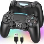 ps4コントローラー【2026年革新版・アップデート】ps4 コントローラー pc Turbo連射機能 6軸ジャイロセンサー 二重振動 高精密ボタン Bluetoooth5.4 無線/有線安定接続 1000mAh 急速充電 16時間連続使用 人体工学設計 持ちやすい タッチパッド イヤホンジャック付き ワイヤレスコントローラー P3/P4/P4 Pro/Slim/PC対応 正規品 BLACK