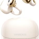 【VANBOKEE】 H15 イヤーカフ型 イヤホン Bluetooth ワイヤレスイヤホン オープンイヤー 重低音 防漏音 最大34時間駆動 急速充電対応 軽量 人間工学設計 防漏音 オフィス/通勤/スポーツ/プレゼント（ベージュ）