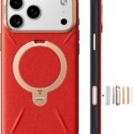 【大吉！幸運ルビーレッドの温もり】TORRAS iPhone 17 Pro Max 用 ケース 新感覚レザー・スキンタッチ Ostand Q3 レザートーン MagSafe対応 リング スタンド 360°定点回転 縦横両対応 マグネット搭載 革 カメラコントロールボタン 米軍規格 耐衝撃 指紋防止 ルビー・レッド