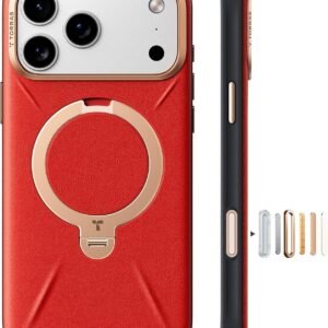 【大吉！幸運ルビーレッドの温もり】TORRAS iPhone 17 Pro Max 用 ケース 新感覚レザー・スキンタッチ Ostand Q3 レザートーン MagSafe対応 リング スタンド 360°定点回転 縦横両対応 マグネット搭載 革 カメラコントロールボタン 米軍規格 耐衝撃 指紋防止 ルビー・レッド