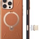 【新感覚レザー・スキンタッチ】TORRAS iPhone 16 Pro Max 用 ケース 革 ゼンマイ式スタンド 縦横両対応 リング マグネット搭載 MagSafe対応 ワイヤレス充電対応 米軍規格耐衝撃 指紋防止 黄変防止 6.9インチ Ostand Q3 レザートーン アンバー・ブラウン