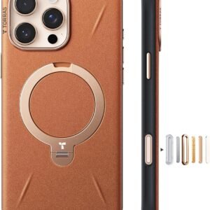 【新感覚レザー・スキンタッチ】TORRAS iPhone 16 Pro Max 用 ケース 革 ゼンマイ式スタンド 縦横両対応 リング マグネット搭載 MagSafe対応 ワイヤレス充電対応 米軍規格耐衝撃 指紋防止 黄変防止 6.9インチ Ostand Q3 レザートーン アンバー・ブラウン