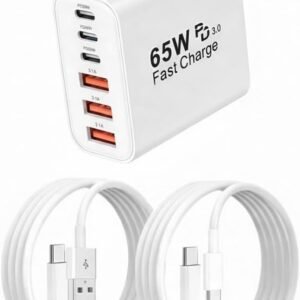 タイプc 充電器 USB Type-C 充電器 合計 PD65W 急速充電 GaNIII技術対応 USB-A & Type-C コンセント式電源アダプター 搭載 iPhone 17air/pro max/16/15/14/13/SE3 iPad、Android/タブレット (a2白65w, 1m1m)