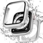 【フルカバー保護】Puptoya アップルウォッチ 防水 カバー Apple Watch Series 6 5 4 SE3 SE2 対応 40mm ケース 2 in 1 前後の保護 PC+ガラス素材 高透過率 装着簡単 脱落しやすい 耐衝撃 iWatch 40mm シルバー