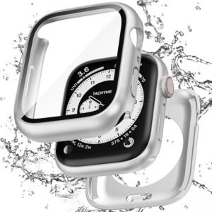 【フルカバー保護】Puptoya アップルウォッチ 防水 カバー Apple Watch Series 6 5 4 SE3 SE2 対応 40mm ケース 2 in 1 前後の保護 PC+ガラス素材 高透過率 装着簡単 脱落しやすい 耐衝撃 iWatch 40mm シルバー