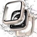 【フルカバー保護】Puptoya アップルウォッチ 防水 カバー Apple Watch Series 6 5 4 SE3 SE2 対応 40mm ケース 2 in 1 前後の保護 PC+ガラス素材 高透過率 装着簡単 脱落しやすい 耐衝撃 iWatch 40mm スターライト