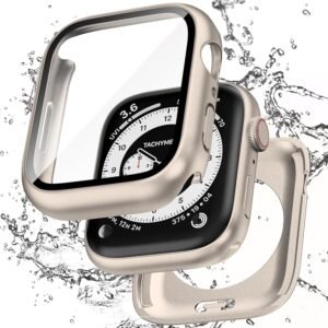 【フルカバー保護】Puptoya アップルウォッチ 防水 カバー Apple Watch Series 6 5 4 SE3 SE2 対応 40mm ケース 2 in 1 前後の保護 PC+ガラス素材 高透過率 装着簡単 脱落しやすい 耐衝撃 iWatch 40mm スターライト