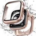 【フルカバー保護】Puptoya アップルウォッチ 防水 カバー Apple Watch Series 6 5 4 SE3 SE2 対応 40mm ケース 2 in 1 前後の保護 PC+ガラス素材 高透過率 装着簡単 脱落しやすい 耐衝撃 iWatch 40mm ローズゴールド