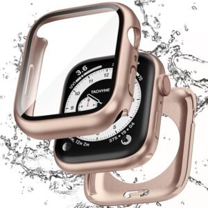 【フルカバー保護】Puptoya アップルウォッチ 防水 カバー Apple Watch Series 6 5 4 SE3 SE2 対応 40mm ケース 2 in 1 前後の保護 PC+ガラス素材 高透過率 装着簡単 脱落しやすい 耐衝撃 iWatch 40mm ローズゴールド
