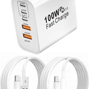 タイプc 充電器 USB Type-C 合計 PD100W 急速充電 GaNIII技術対応 USB-A & Type-C コンセント式電源アダプター 搭載 MacBook//Surface/iPad/PC/iPhone 17air/pro max/16/15/14/13/SE3 Android/タブレット (a白1m1m, 100w)
