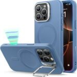 【デザイン受賞シリーズ！】ESR iPhone 16 Pro ケース カメラコントロール スタンド付きシリコンケース 米軍MIL規格の保護 隠れスタンド いPhone16Pro ケース 対応 アイフォン 16 プロ マグネットスマホケース Cloudシリーズ ウインターブルー