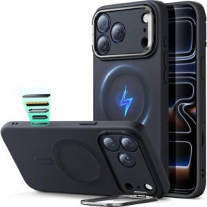 【デザイン受賞シリーズ！】ESR iPhone 17 Pro Max ケース MagSafe対応 カメラボタン付き 隠しスタンド 調整可能 3倍米軍MIL規格 ワイヤレス充電対応 エアガードコーナー 耐衝撃 傷防止 軽量 スマホケース 高級柔らかな素材 雲のような肌触り いphone17promaxケース アイフォン17プロマックス専用Cloudシリーズ(ブラック)