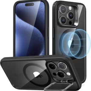 【デザイン受賞シリーズ！】ESR iPhone 15 Pro ケース MagSafe対応 隠しスタンド 調整可能 ワイヤレス充電対応 米軍MIL規格 耐衝撃 傷防止 軽量 スマホケース 高い透明度 いphone15pro ケース 6.1 インチ Classicシリーズ クリア_ブラック