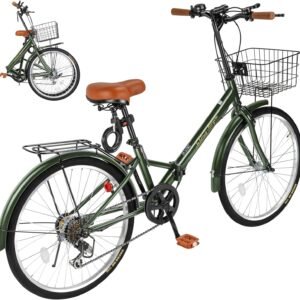 Mixiu 折りたたみ自転車 シマノ7段変速 高炭素鋼フレーム 折り畳み自転車 20インチ/24インチ 厚めのサドル リアキャリア・カゴ・ライト・ワイヤーロック・空気入れ付き 軽量 自転車 通勤 通学 街乗り 男女兼用