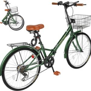 Mixiu 折りたたみ自転車 シマノ7段変速 高炭素鋼フレーム 折り畳み自転車 20インチ/24インチ 厚めのサドル リアキャリア・カゴ・ライト・ワイヤーロック・空気入れ付き 軽量 自転車 通勤 通学 街乗り 男女兼用