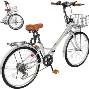 Mixiu 折りたたみ自転車 シマノ7段変速 高炭素鋼フレーム 折り畳み自転車 20インチ/24インチ 厚めのサドル リアキャリア・カゴ・ライト・ワイヤーロック・空気入れ付き 軽量 自転車 通勤 通学 街乗り 男女兼用