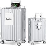 [SupTrip] スーツケース 機内持ち込み 多機能 キャリーケース 大型 超軽量 キャリーバッグ 耐衝撃 USBポート付き カップホルダー付き 充電機能 荷物フック 隠しフック機能 静音 ダブルキャスター 360度回転 修学 泊まる 旅行 出張 (シルバー, M (50L/3-6泊))