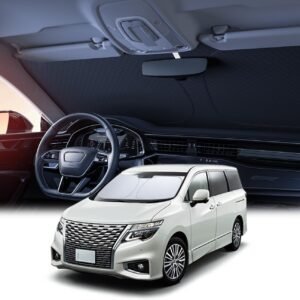 【6層断熱素材】 Lamicall 日産 エルグランド 3代目 E52系 車 フロントガラス サンシェード : 車サンシェード 日除け 車 クルマ フロントサンシェード 車用 フロントガラス サンシェード 折り畳み式 カーシェード カー用品 遮光 uvカット 紫外線遮蔽 さんしえーど 擦り傷防止 断熱素材 暑さ対策 頑丈 収納ポーチ付き