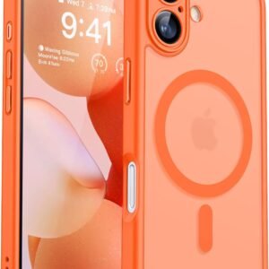 CANSHN iPhone 17 用 ケース Magsafe対応 カメラ周辺保護 ワイヤレス充電 あいふおん 17 用 ケース 耐衝撃 エアガードコーナー 傷つき防止 指紋防止 リング マグネット搭載 半透明マット仕上げ アイフォン17 用 カバー オレンジ