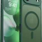 CANSHN iPhone Air 用 ケース Magsafe対応 カメラ周辺保護 ワイヤレス充電 あいふおん Air 用 ケース 耐衝撃 エアガードコーナー 傷つき防止 指紋防止 リング マグネット搭載 半透明マット仕上げ アイフォンAir 用 カバー- ディープグリーン