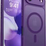 CANSHN iPhone Air 用 ケース Magsafe対応 カメラ周辺保護 ワイヤレス充電 あいふおん Air 用 ケース 耐衝撃 エアガードコーナー 傷つき防止 指紋防止 リング マグネット搭載 半透明マット仕上げ アイフォンAir 用 カバー- ディープパープル