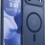 CANSHN iPhone Air 用 ケース Magsafe対応 カメラ周辺保護 ワイヤレス充電 あいふおん Air 用 ケース 耐衝撃 エアガードコーナー 傷つき防止 指紋防止 リング マグネット搭載 半透明マット仕上げ アイフォンAir 用 カバー- ディープブルー